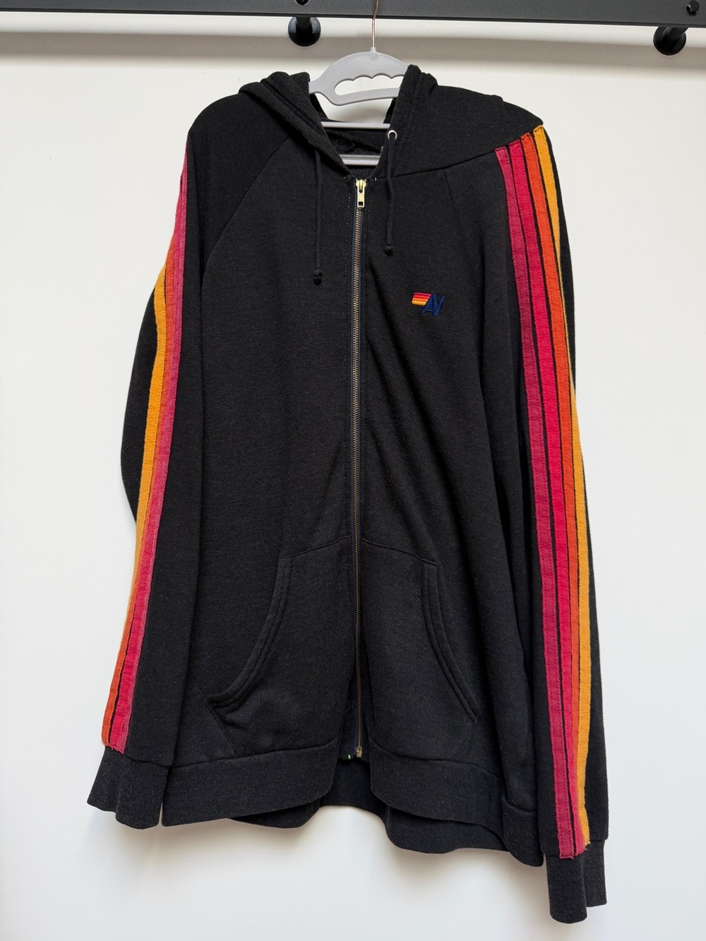 Aviator Nation Zip Up Hoodie Black w/ 4 Stripe on Sleeves - XXL - Soft and Cozy!